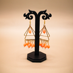 Triangular Dangle Earrings With Peach Beads