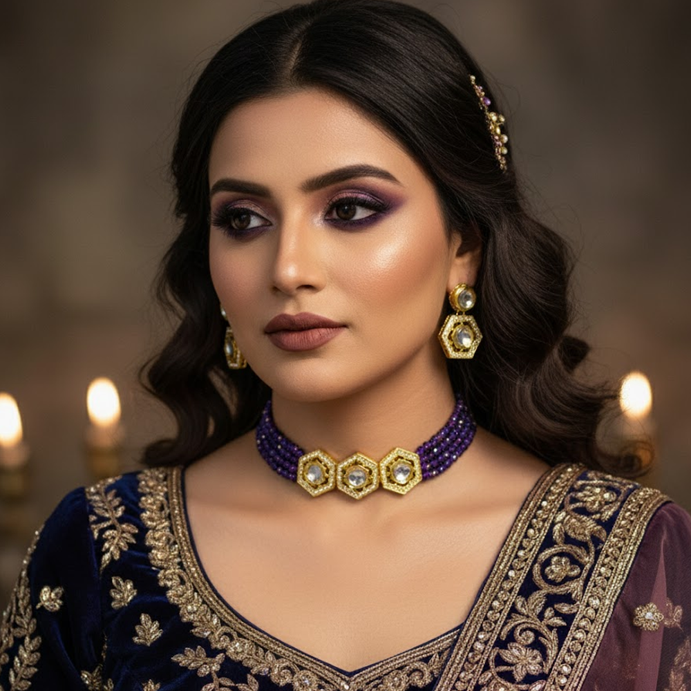 Royal Kundan Indigo Hexagon Choker Set
