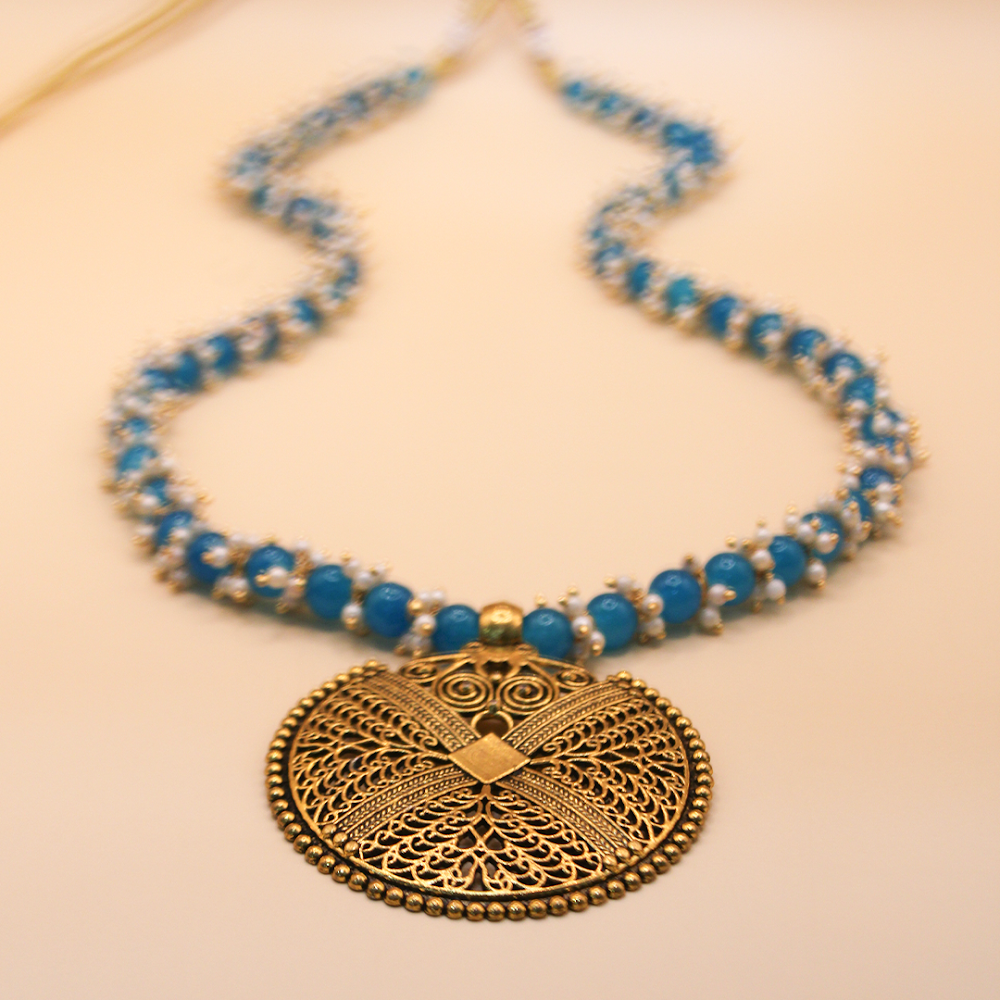 Oxidized Medallion Blue River Long Necklace
