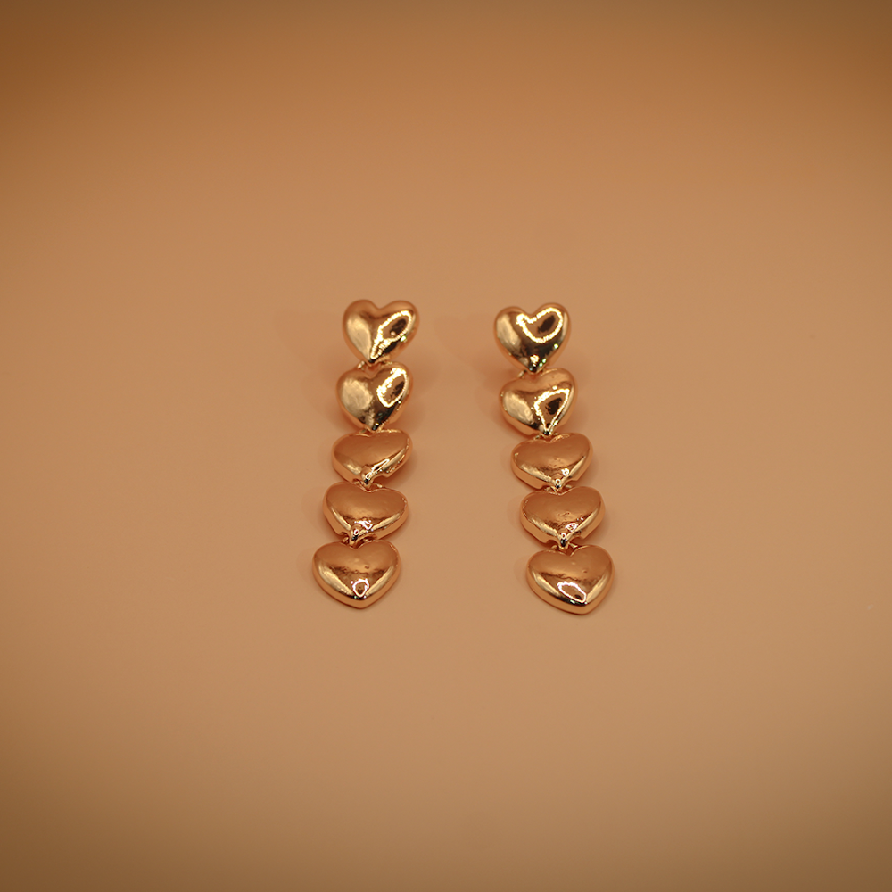 Stacked Golden Hearts Dangle Earrings