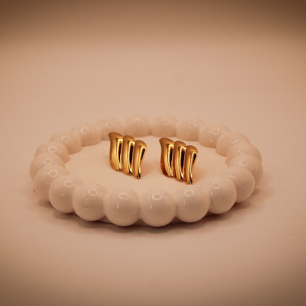 Gold-Luster Contoured Sweep Statement Stud Earrings