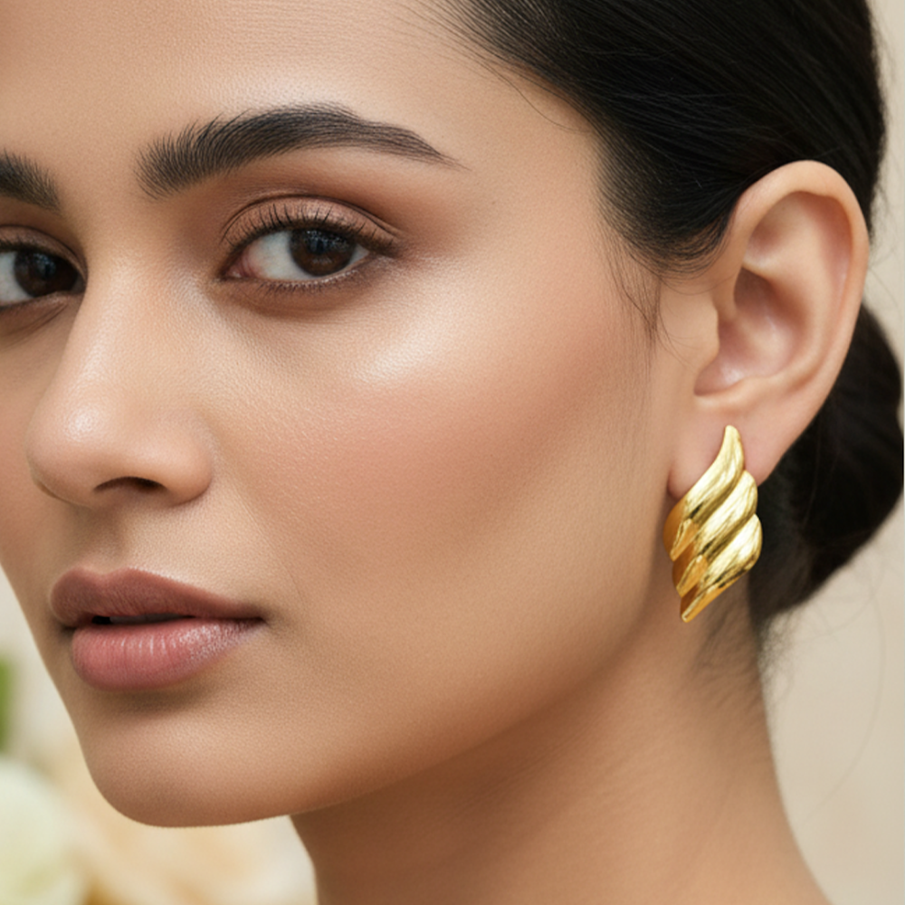 Gold-Luster Contoured Sweep Statement Stud Earrings