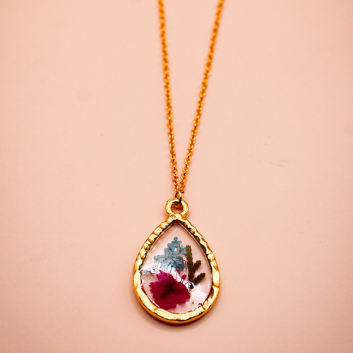 Resin Pink Petal Teardrop resin Pendant