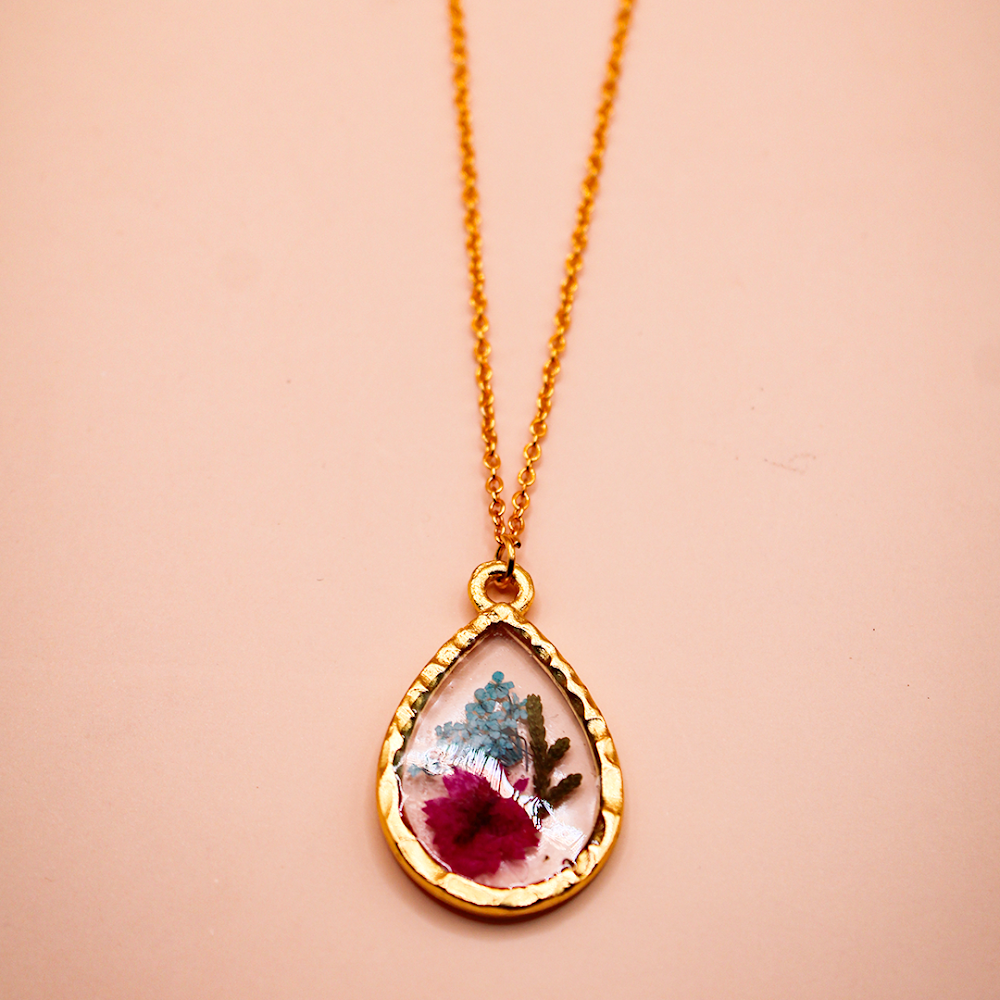 Resin Pink Petal Teardrop resin Pendant