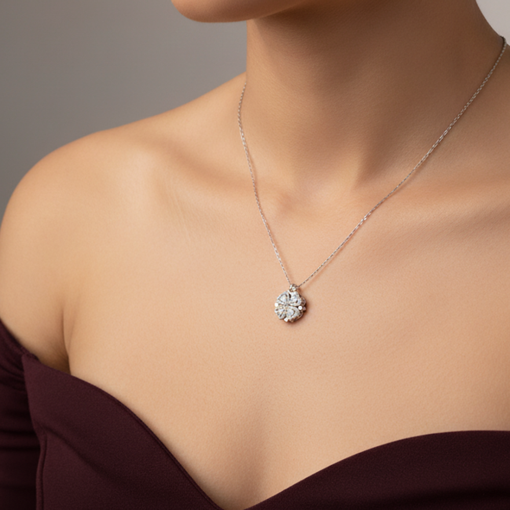 Crystal Pave Four-Way Love Silver Pendant anti--tarnish