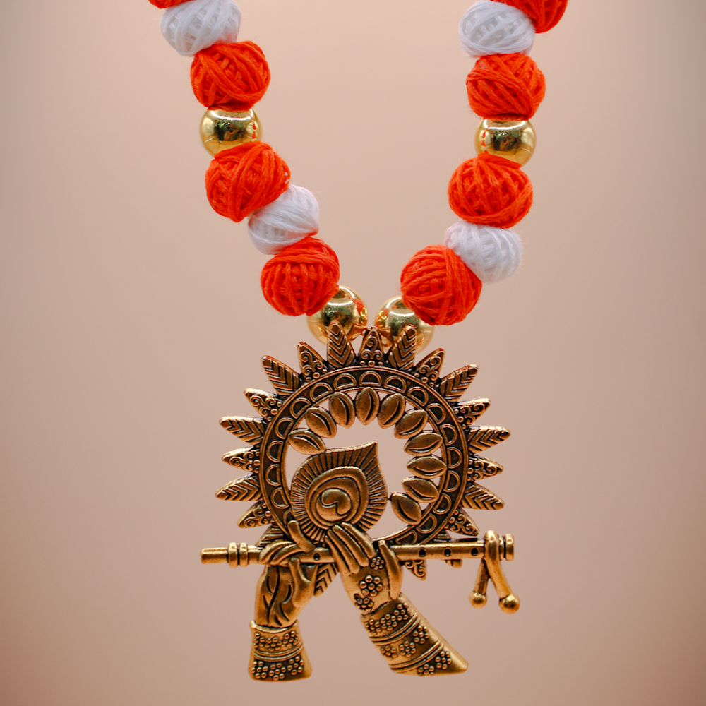 Surya Chakra Murli Orange Thread Jewellery Set