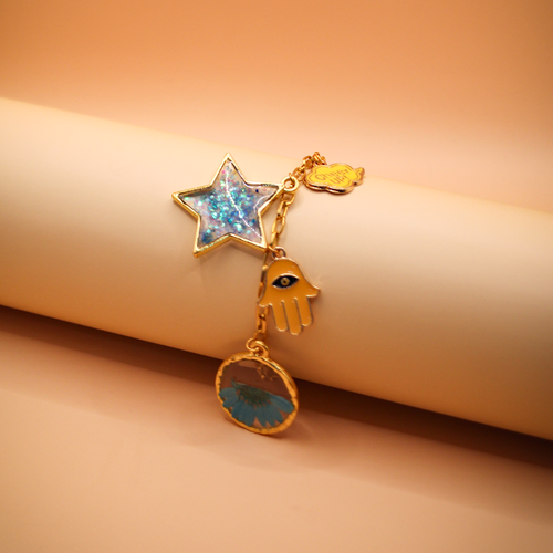 Cheer Up' Golden Resin Charms Bracelet