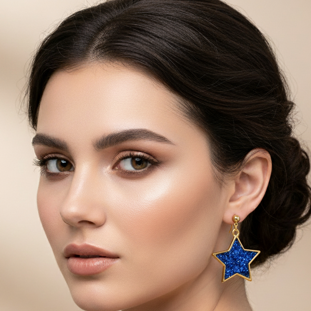 Twinkling Blue Star Dangle Earrings
