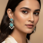 Teal Geometric Cluster Oxidized Dangle Earrings