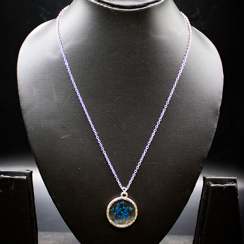 Resin Sapphire Bloom Circular Pendant