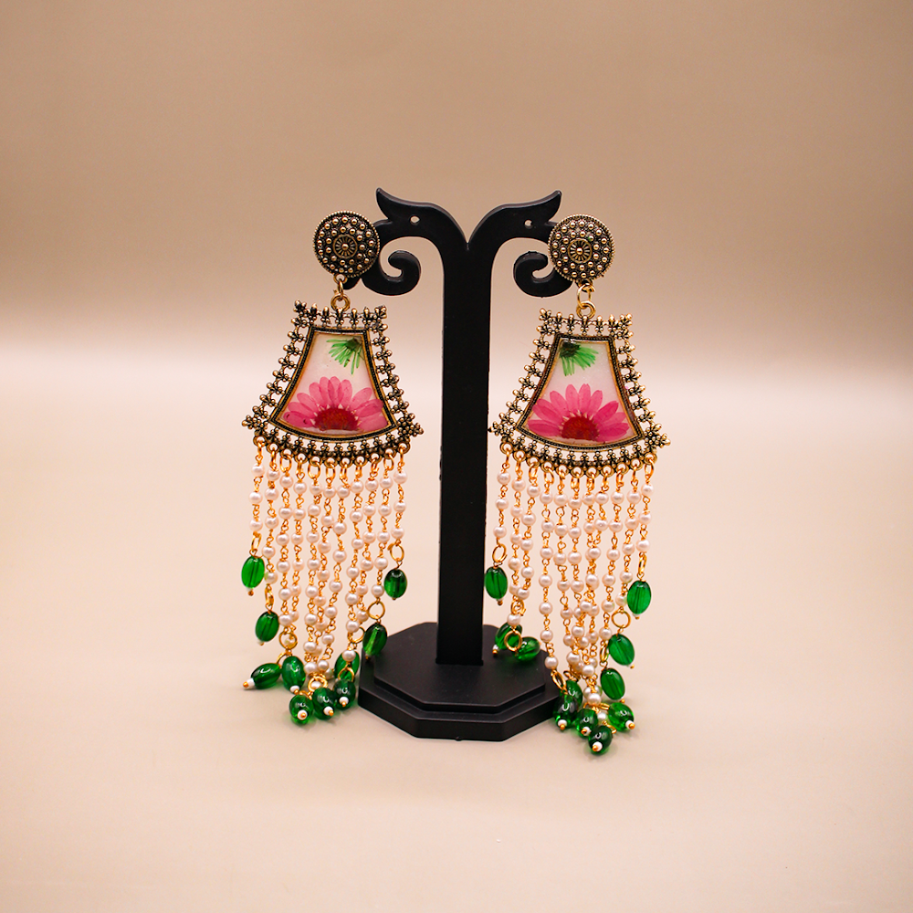 Mughal Pink Floral Jhumka Earrings