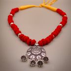 Agnivarna Silver-Oxdised Bells Thread Jewellery Set