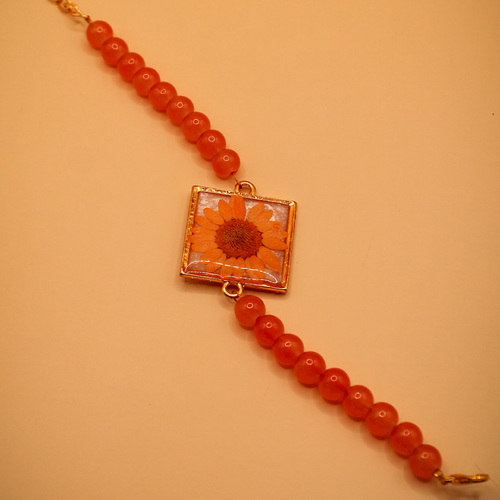 Marigold Resin Floral Beaded Bracelet