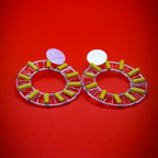 Yellow-Silver Beaded Hoop Earrings
