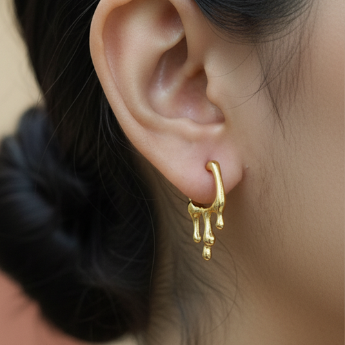 Molten Golden Drop Hoop Earrings