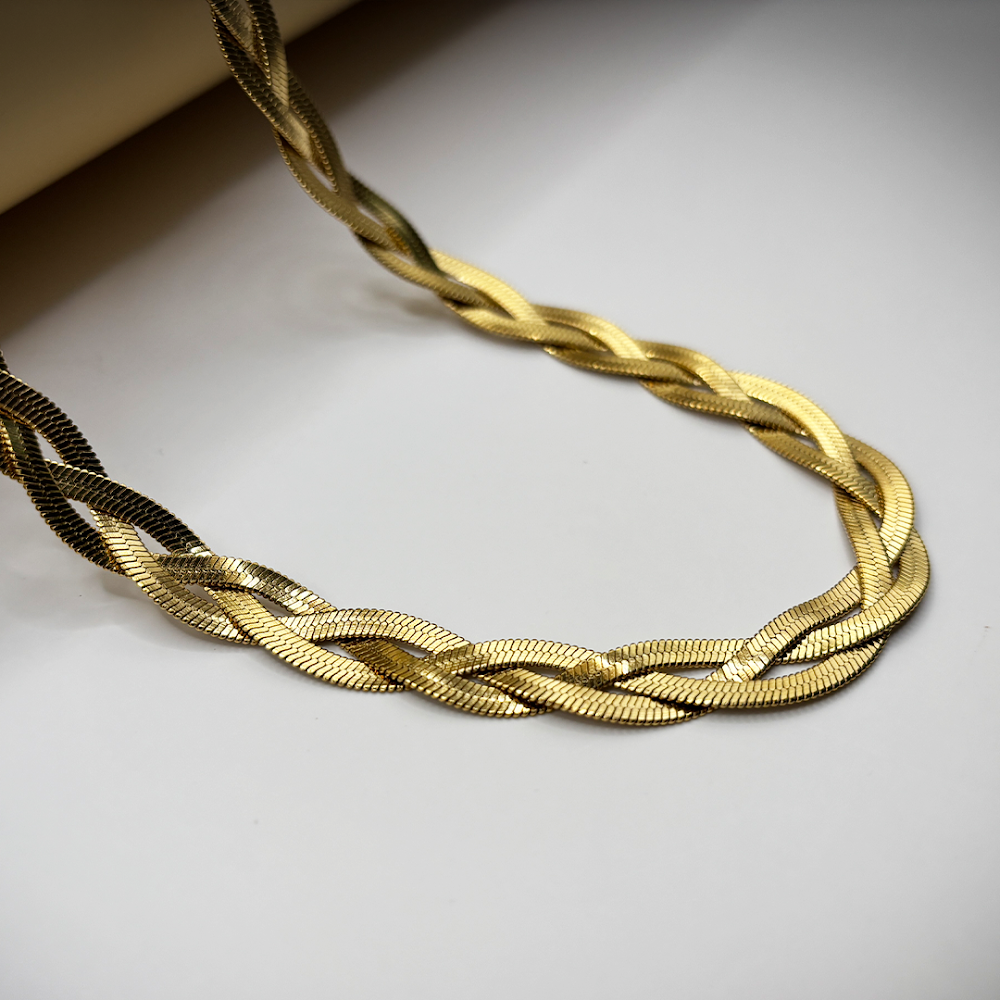 Lustrous Golden Braided Chain Necklace anti-tarnish