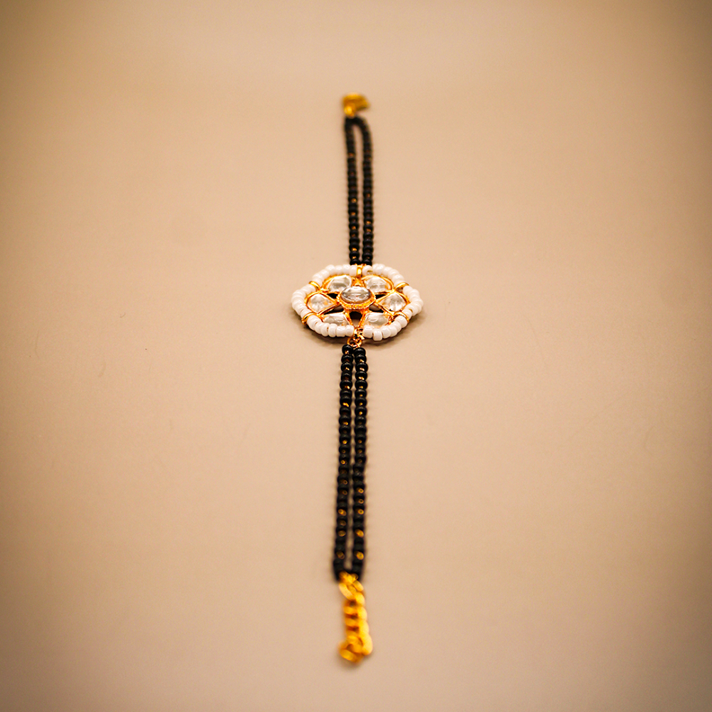 Golden-Black Floral Mangalsutra Bracelet