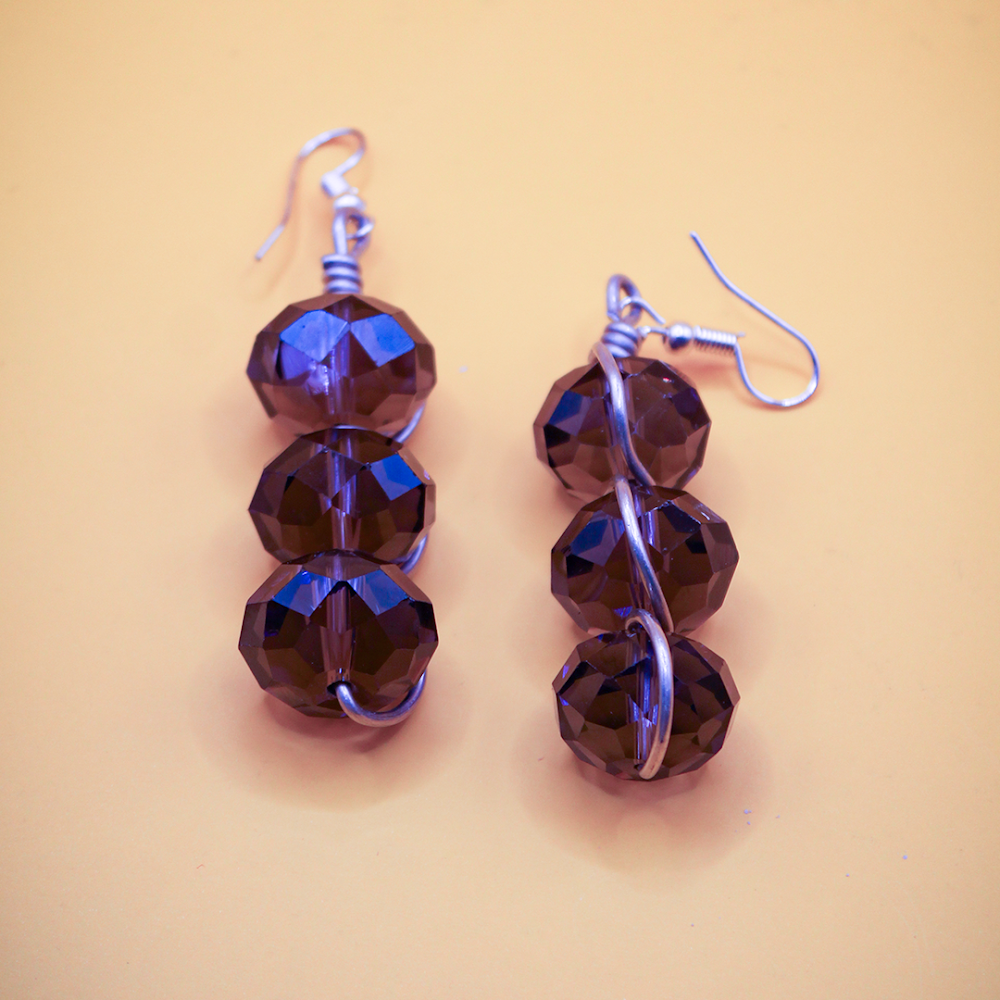 Wire Wrapped Indigo Crystal Dangle Earrings