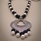 Chandra-Shab Silver-Oxidised Black Thread Jewellery Set