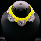 Silver Chandra Bali Silk Thread Yellow Choker Necklace