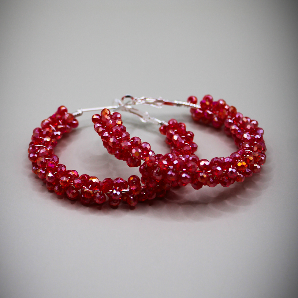 Red Beaded Hoop Earrings