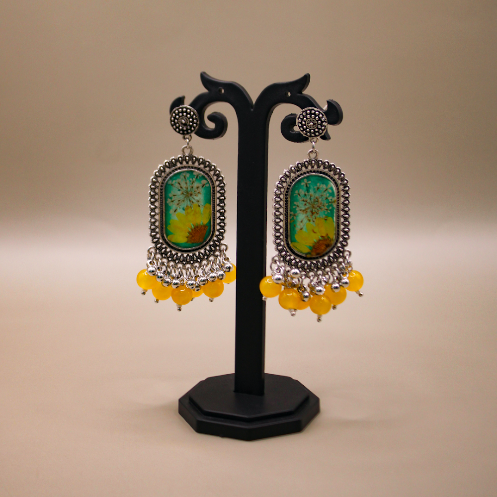 Sunflower Meadow Oxidized Jhumka Earrings