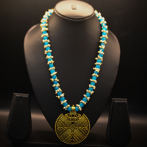 Oxidized Medallion Blue River Long Necklace