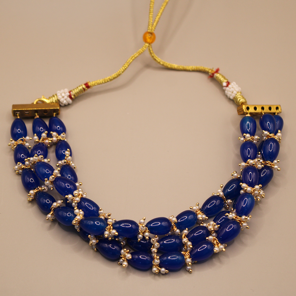 Sapphire Glazed Layered Beaded Bib Necklace