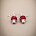 Miniature Red Mushroom Drop Dangle Earrings