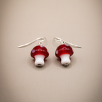 Miniature Red Mushroom Drop Dangle Earrings
