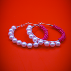 Pink-White Pearl Hoop Earrings