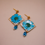 Encased Cyan Flower Dangle Earrings