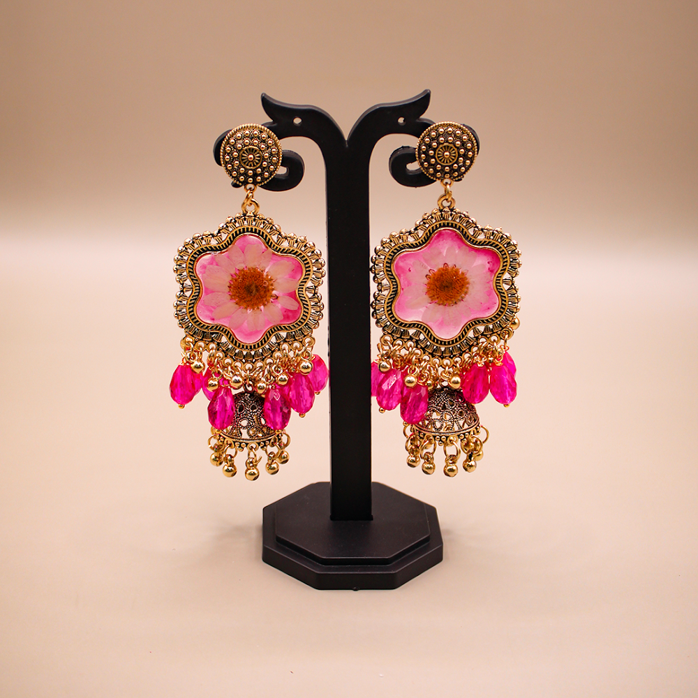 Gulabi Petal Bell Drop Jhumka Earrings