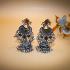 Dual Tone Half-Moon Temple Antique Jhumka Earrings