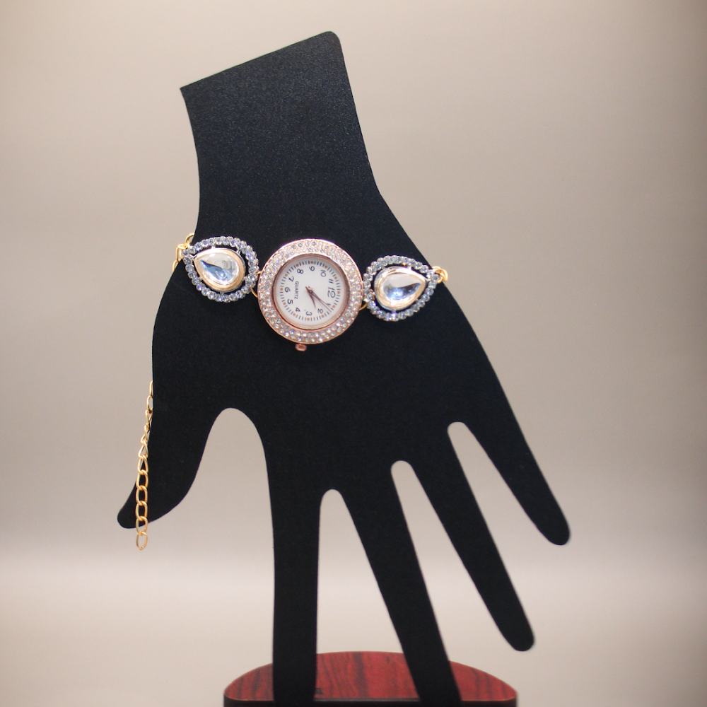 Pear Drop Rose Gold Kundan Bracelet Watch