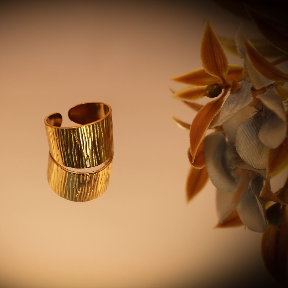 Golden Textured Cuff Ring anti-tarnish