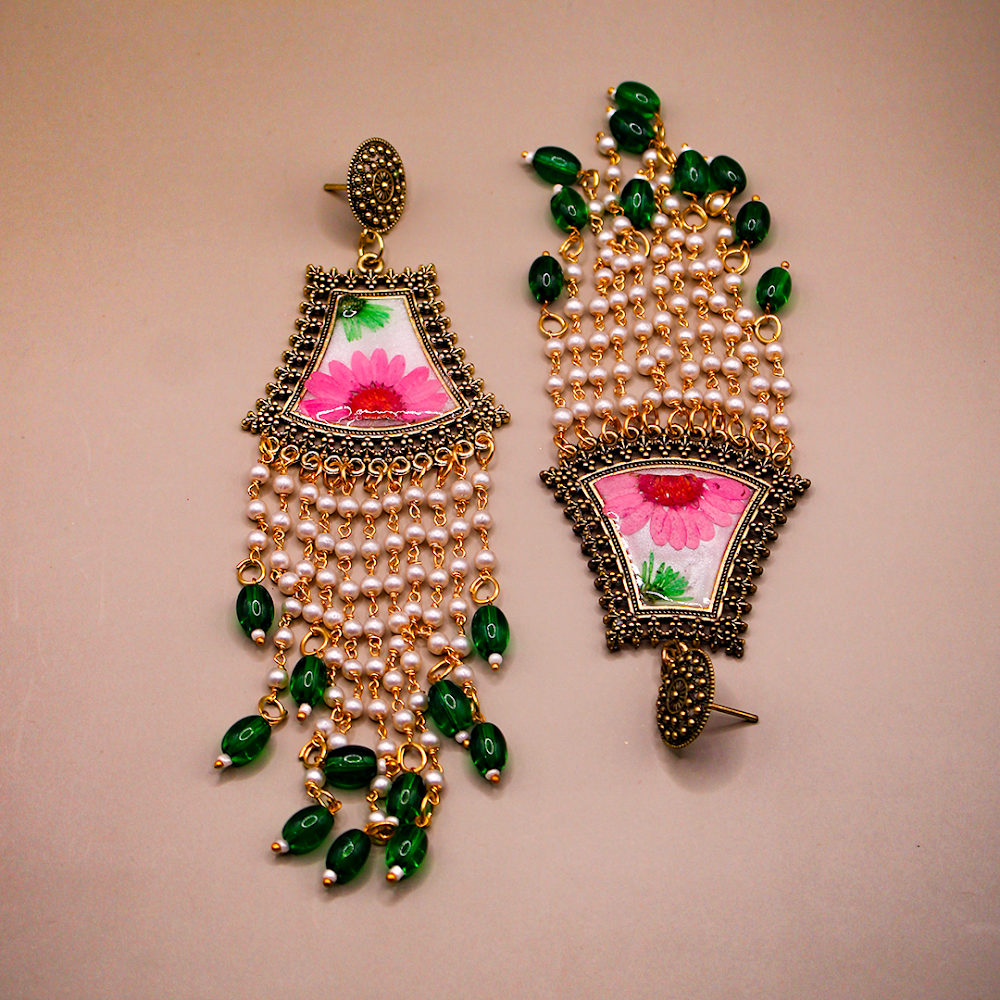 Mughal Pink Floral Jhumka Earrings