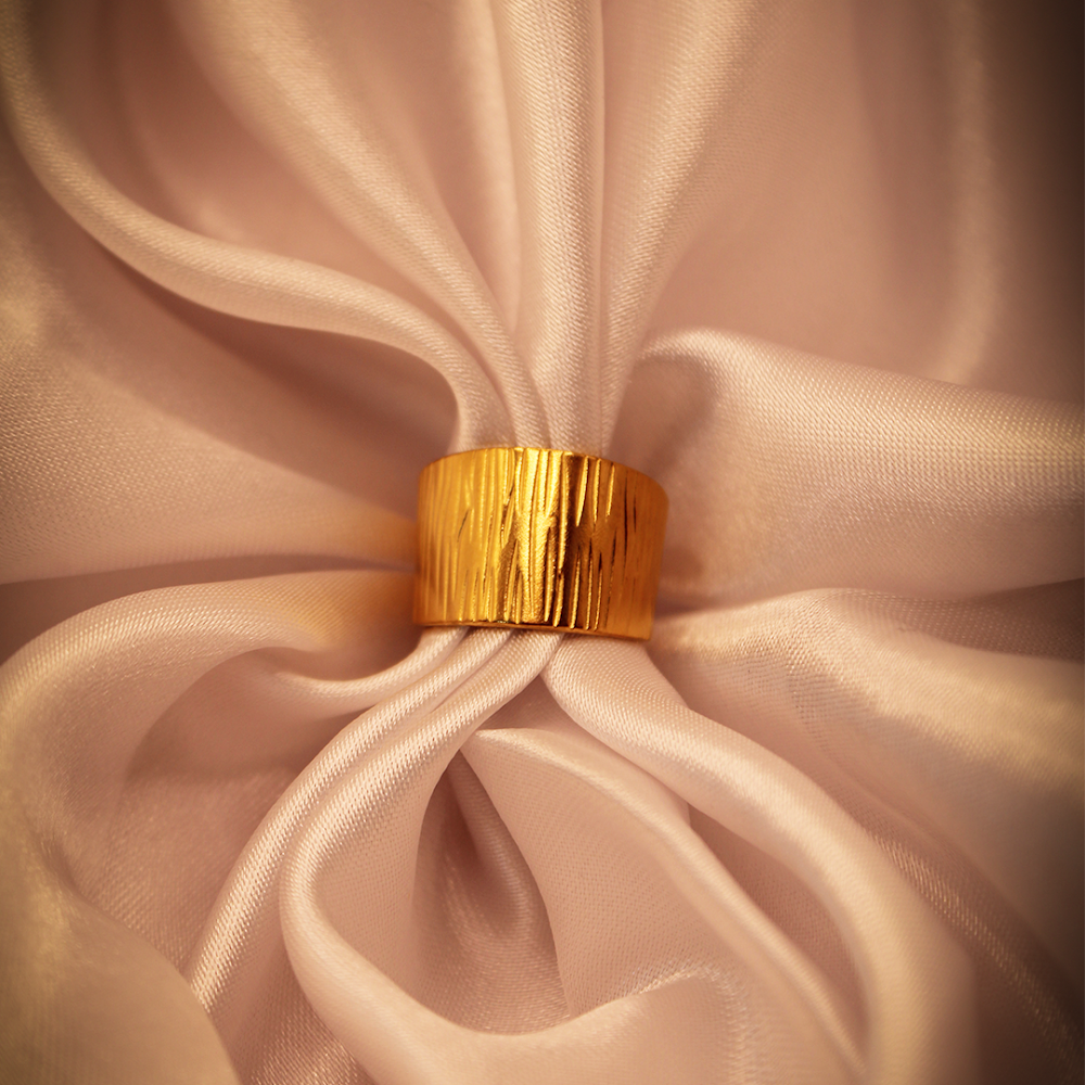 Golden Textured Cuff Ring anti-tarnish