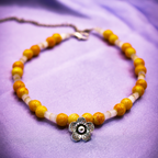 Flower Charm Yellow -White Beaded Anklets