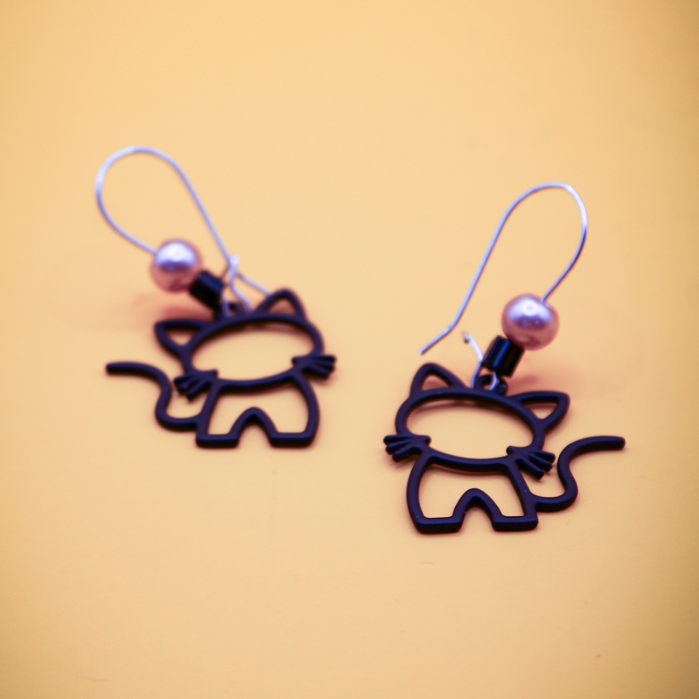 Black Cat Dangle Earrings