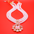 Triple Strand Kundan-Pearl Sunburst Necklace