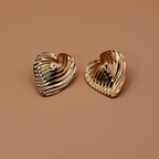 Wave Heart Golden Stud Earrings