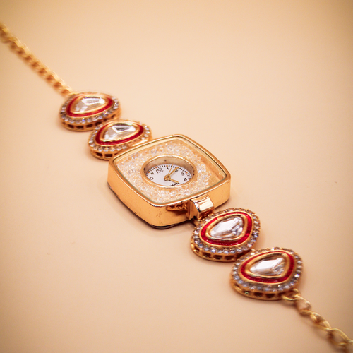 Ruby Accent Pear Drop Golden Bracelet Watch
