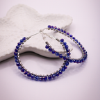 Indigo Beaded Hoop Earrings
