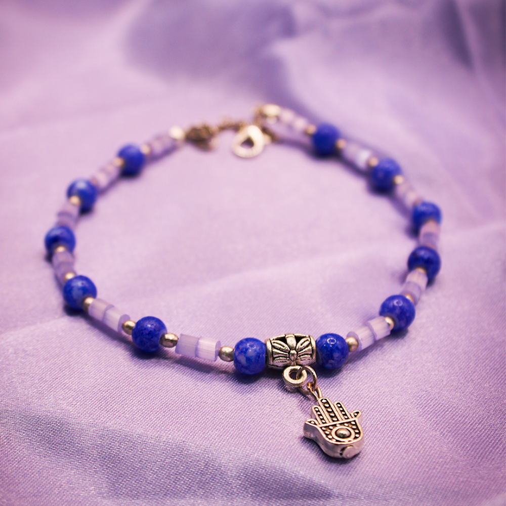 Hand Charm Silver-Violet Beaded Anklets