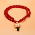 Kundan Red Beaded Long Necklace Set