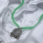 Mint Ghungroo Mandala Pendant long Necklace