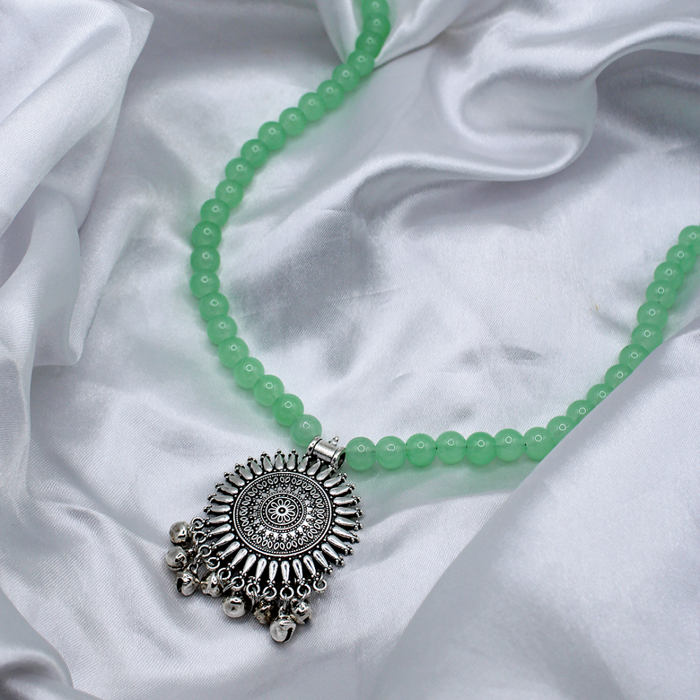 Mint Ghungroo Mandala Pendant long Necklace
