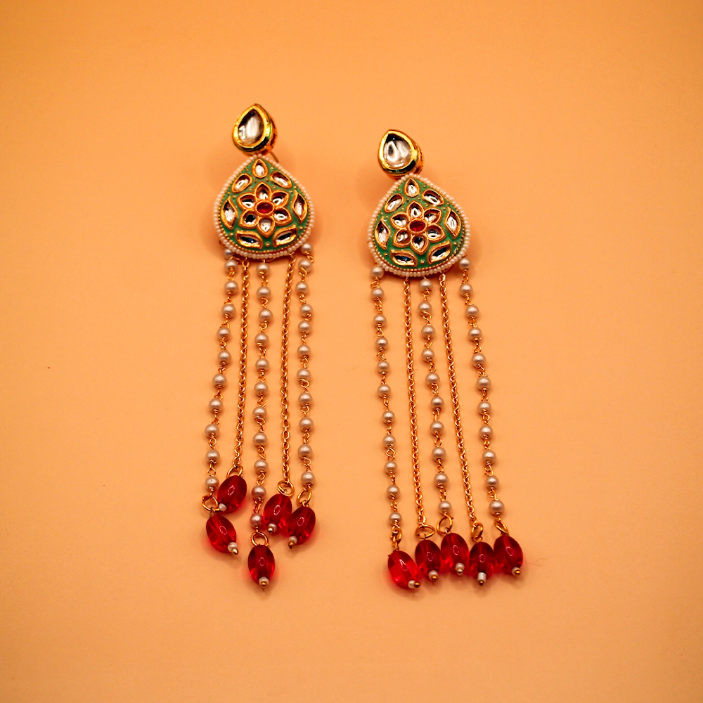 Mint Dewdrop Kundan Dangle Earrings