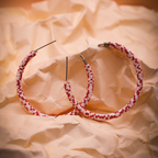 Pink-White Mosaic Hoop Earrings